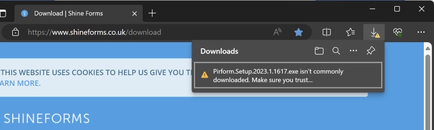 Download block message in Microsoft Edge