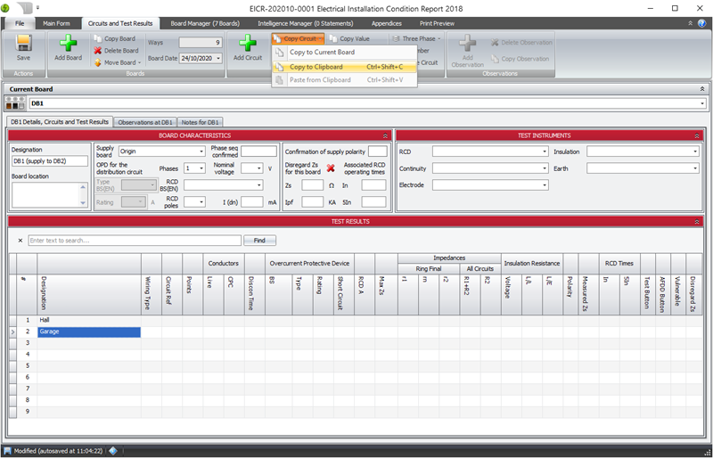Screenshot highlighting circuit copy options in the ribbon menu