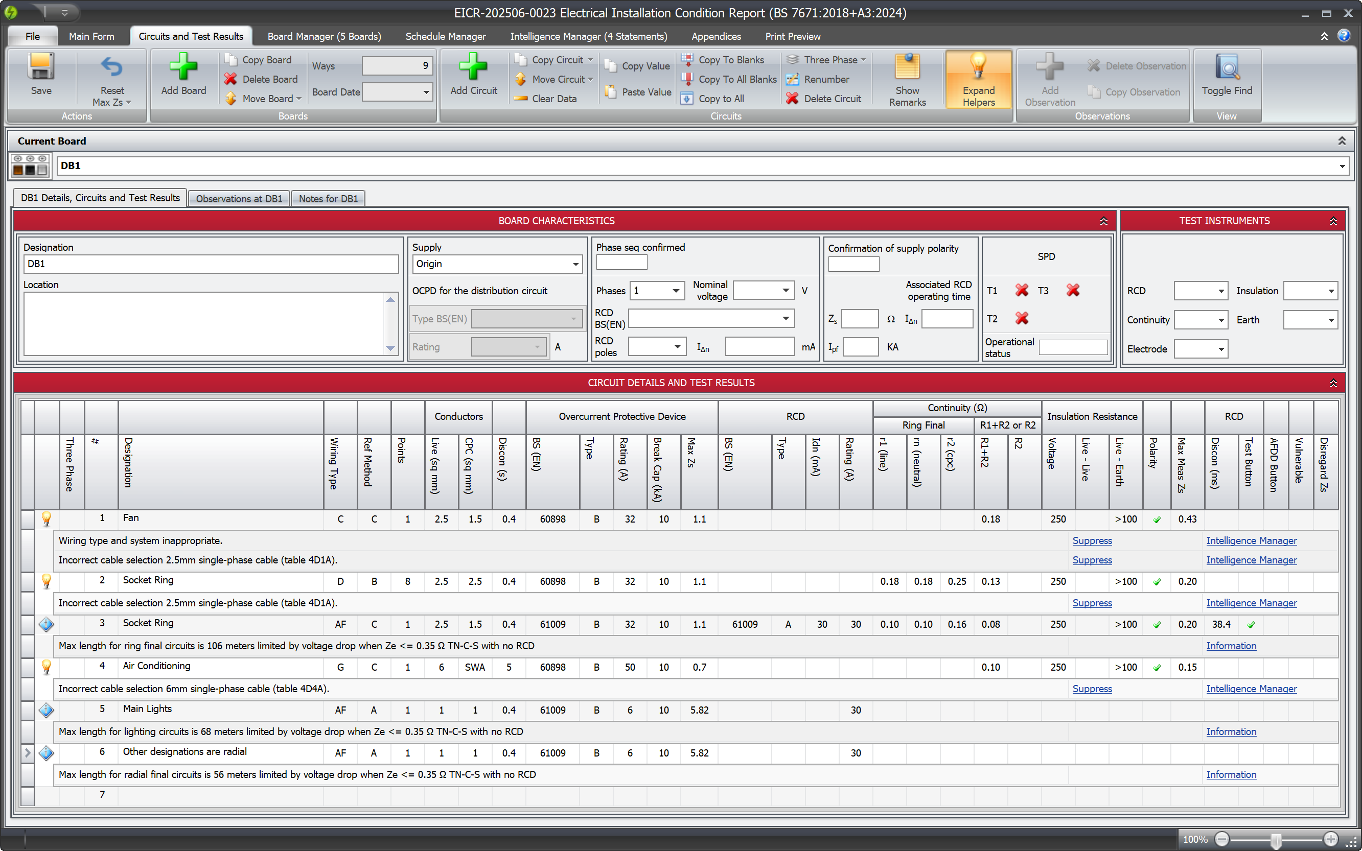 A screenshot of the Circuit Helper in Shine Forms