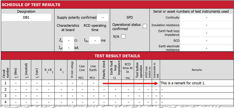 PDF screenshot showing circuit remarks in the remarks section
