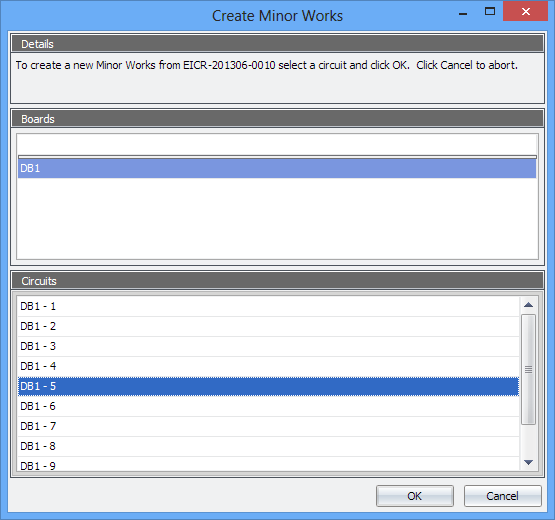 Screenshot showing the interface for creating a Minor Works certificate