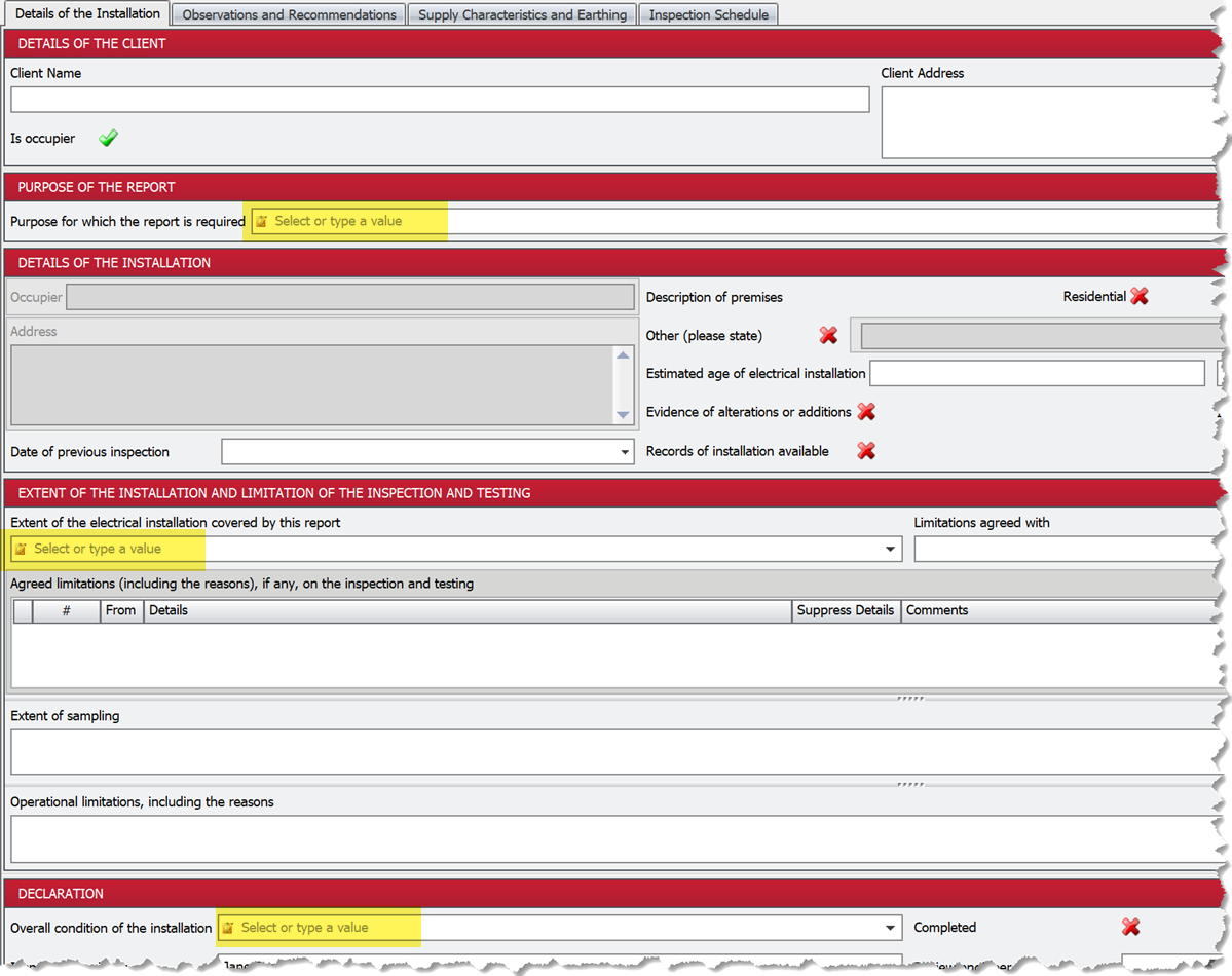 A section of the app showing fields that have a dropdown list as well as allowing values to be entered