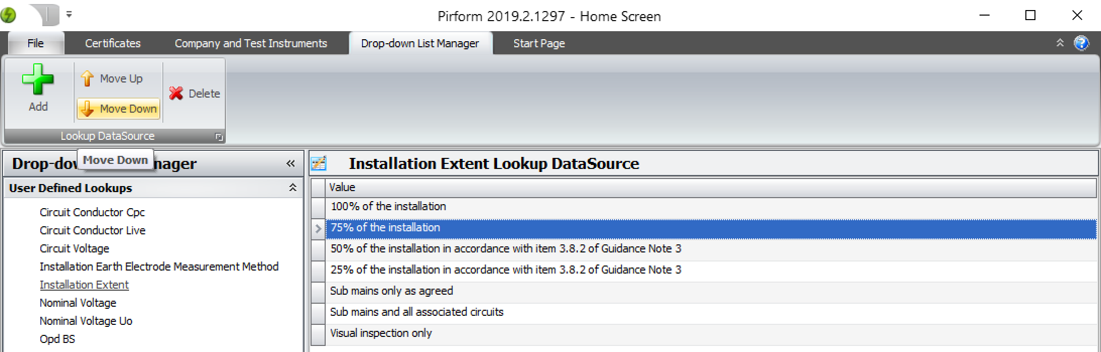 The Shine Forms ribbon showing the button that adds moves value down in a dropdown list