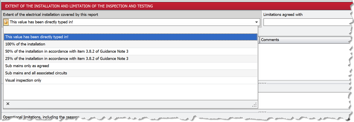 A dropdown list showing a value that was loaded from the cert
