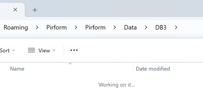 Screenshot showing an empty DB3 folder within the Shine Forms data folder