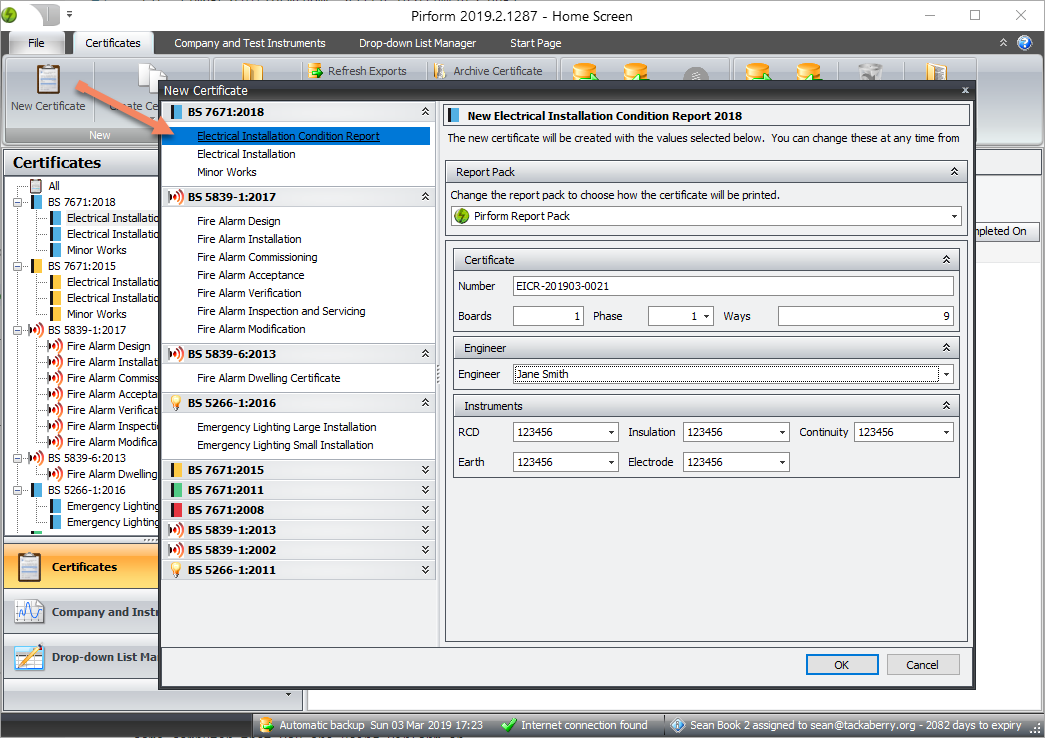 Screenshot of the home screen showing the option to create a new certificate