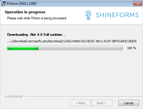 Screenshot showing Shine Forms installer downloading Windows components