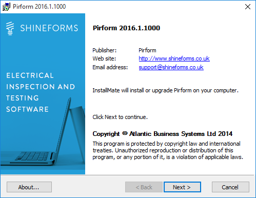 Screenshot of the Shine Forms installer