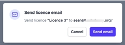 The licence email confirm dialog