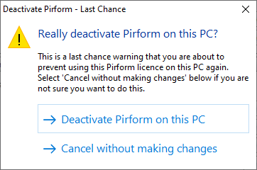 Confirmation prompts for deactivating the licence in Shine Forms.
