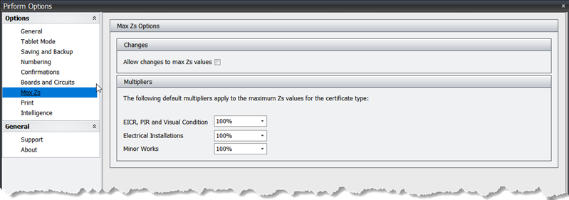 Screenshot showing the Max Zs settings in Shine Forms Options