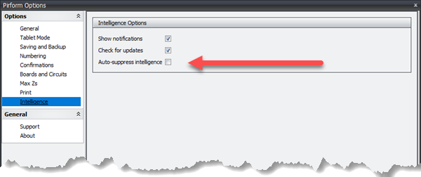 Settings screen showing auto suppress intelligence option