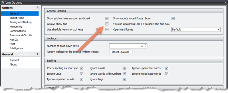 Setting in Shine Forms Options to always show find boxes