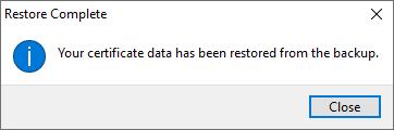 Notification indicating that the certificate restore process is complete.