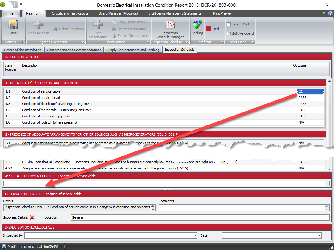 A screenshot illustrating how observations are associated with schedule items in Shine Forms.