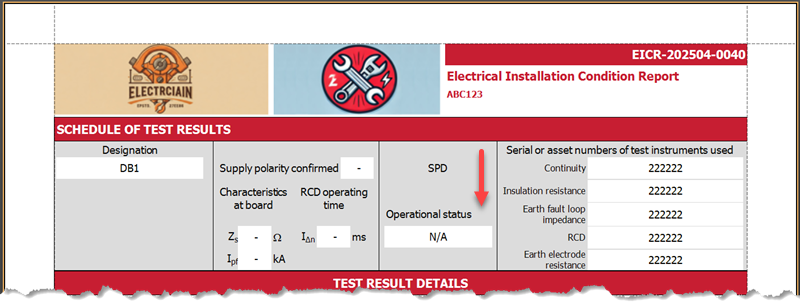 Reporting N/A for SPD in the PDF in test results