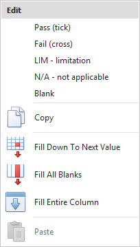 Right-clicking a test result cell to choose its outcome