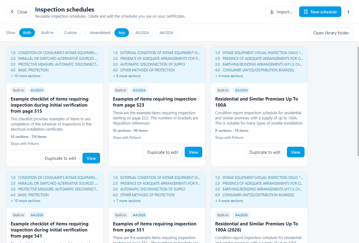 The Schedule Manager home screen showing the schedule library