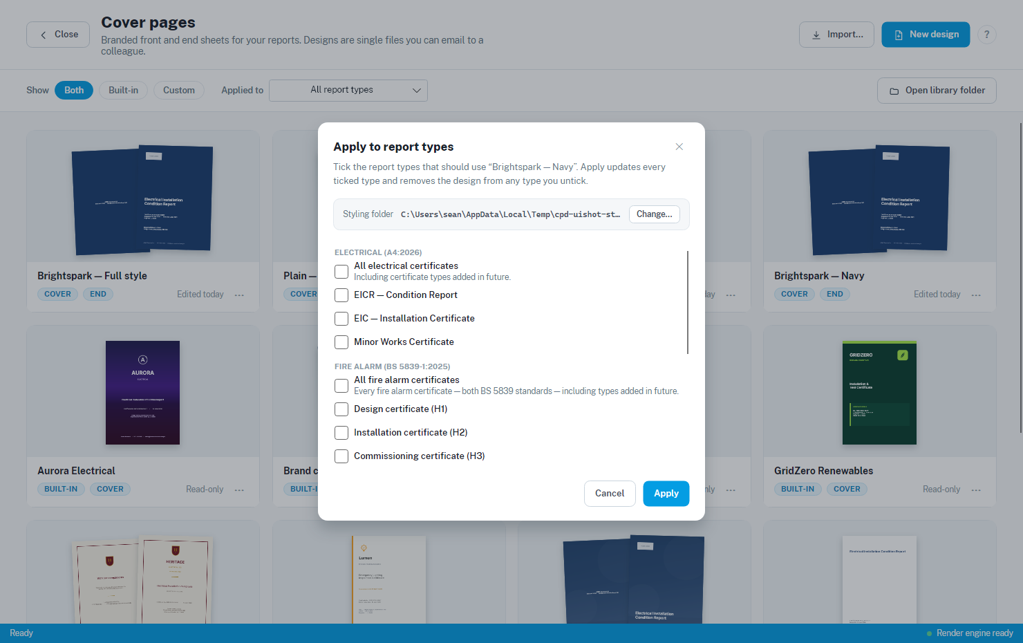 Setting a design as the default for report types
