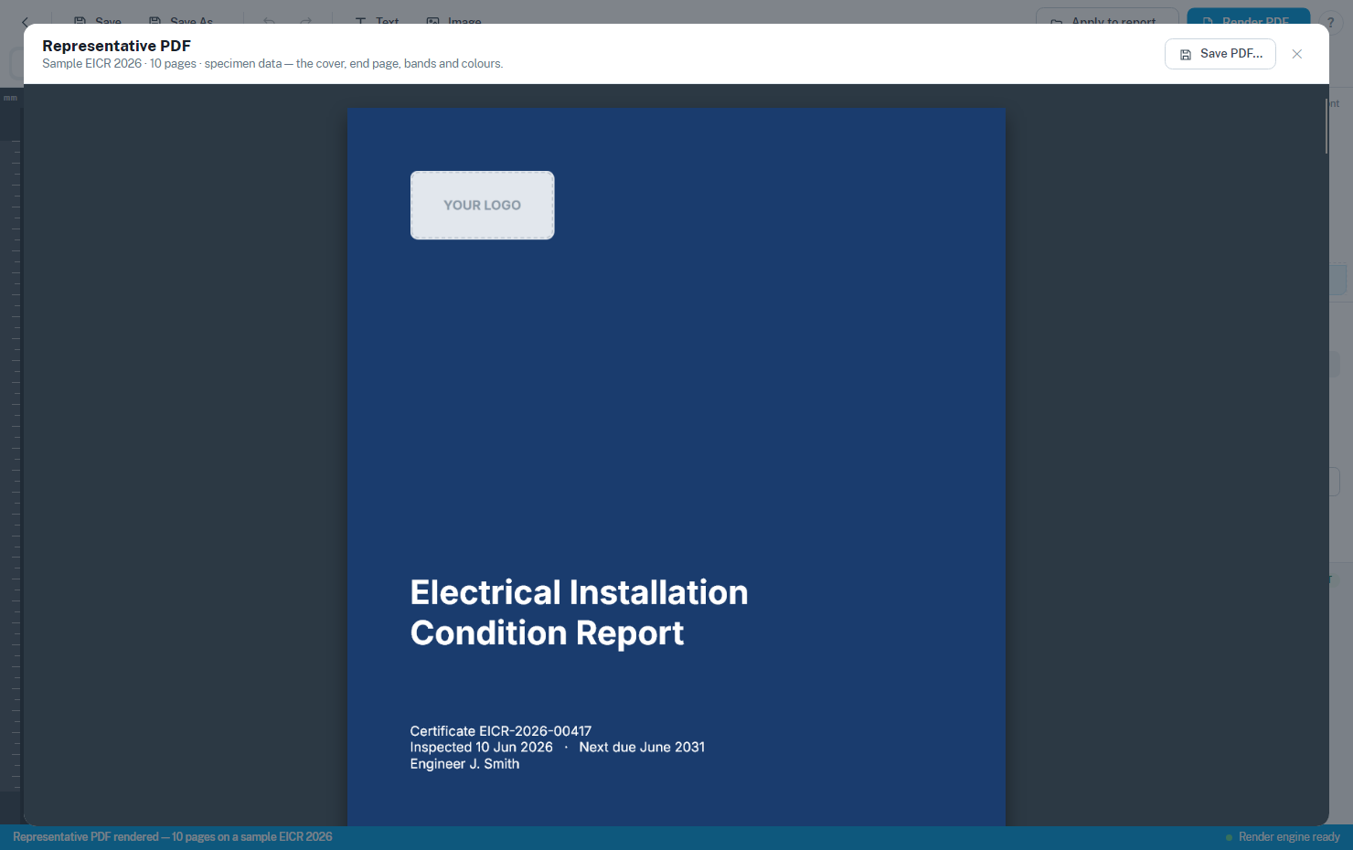 The PDF preview of a branded design